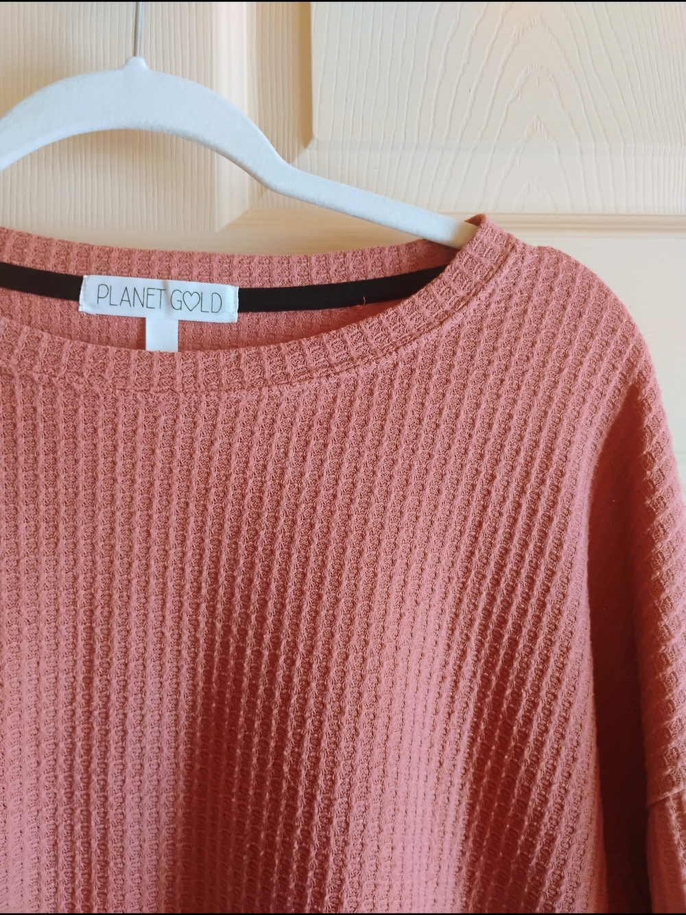 Planet Gold Women's Waffle Knit Crew Sweater - Rose